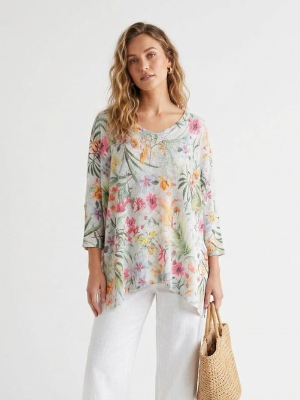 Nally & Millie Floral Oversized Sweater Top One Size USA Made Boho Tunic